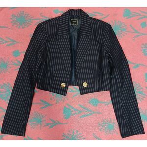 Splash womens small size 4 cropped jacket navy blue stripe viscose nylon